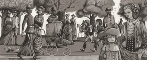 Hyde Park 1880-luvulla (guassi paperille)