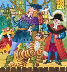 Kohtaus pantomiimista Dick Whittington (guassi paperille) tekijältä Richard Hook
