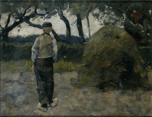 Maanviljelijä seisomassa lähellä heinäpinoa tekijältä Richard Nicolaüs Roland Holst