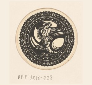 Joyce Haworthin ex libris Taide on taistelu (otsikko esineessä) tekijältä Richard Nicolaüs Roland Holst