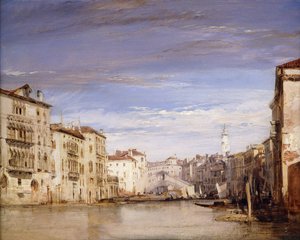 Näkymä Venetsian Grand Canalille, Palazzo Bernardosta päin Rialton siltaa, tekijältä Richard Parkes Bonington