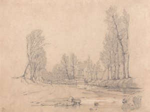 Metsäinen virta ja maalaistalo Normandiassa tekijältä Richard Parkes Bonington