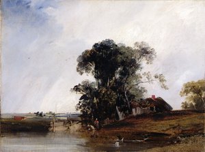 Maisema lampineen, n. 1825-26 (öljy kankaalle) tekijältä Richard Parkes Bonington