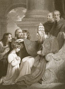 Prinssi Alfred ennen paavi Leo III:ta, kaiverrettu J. Stow, kuvitus David Humen teoksesta "Englannin historia", pub. R. Bowyer, Lontoo, 1812 tekijältä Richard Westall