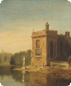 Järvi, paviljonki ja patsas, Italia (öljy kankaalle) tekijältä Richard Wilson