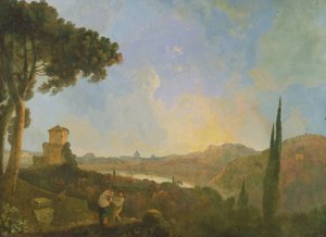 Näkymä Tiberistä ja Rooma kaukana, n. 1770-80 (öljy kankaalle) tekijältä Richard Wilson
