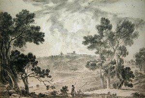 Castel Gandolfo (musta liitu paperille) tekijältä Richard Wilson