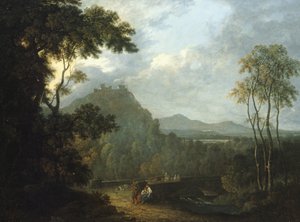 Dinas Branin linna, lähellä Llangollenia II, noin 1770 (öljy kankaalle). tekijältä Richard Wilson