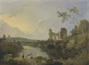 Italian maisema (aamu), n. 1760-65 (öljy kankaalle) tekijältä Richard Wilson