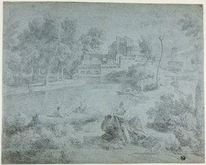 Italialainen maisema uimareiden kanssa tekijältä Richard Wilson
