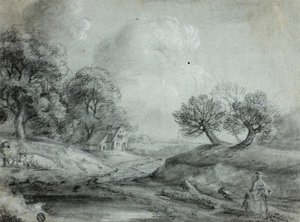 Maisema naisen ja lehmien kanssa (recto); Luonnos maisemasta (käänteinen) tekijältä Richard Wilson