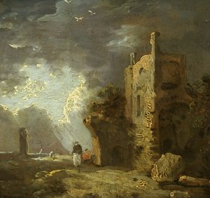 Raunioitu torni figuurilla, n. 1770-1779 (öljy kankaalle) tekijältä Richard Wilson