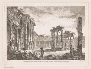Gezicht op de Tempel van Jupiter Serapis Muinaisen Jupiter Serapisin temppelin kohoaminen Pozzuolissa lähellä Napolia (otsikko esineessä) tekijältä Richard de Saint Non