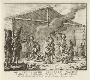 Preussin husaarit odottamassa Leidse Poortissa Amsterdamissa, 1787 Preussin husaarit odottavat, Leijdsche Poortin ulkopuolella Amsterdamissa (...) (otsikko esineessä)