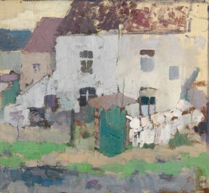 Valkoiset julkisivut ja puutarha Bosvoordessa, Belgiassa (öljy kankaalle)