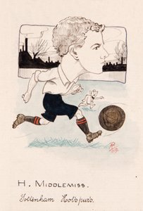 Bert Middlemiss, Tottenham Hotspur, piirustus tupakkakorttisarjasta, 1907 (kynä ja muste kortille)