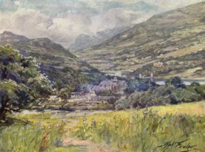Bodnant Hall, Conway Valley (väri litho) tekijältä Robert (after) Fowler