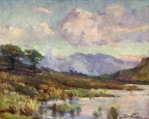 Snowdon Capel Curig -järveltä, kesäilta (värilitografia)