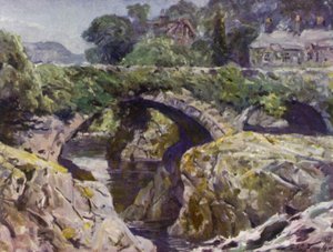 Vanha silta, Bettws-y-Coed (väri litho) tekijältä Robert (after) Fowler