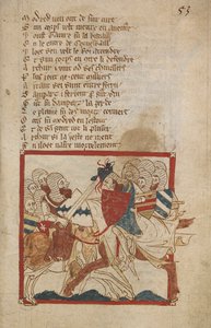 Arthur Mortally Wounded, kuvitus teoksesta "Romansseja ranskalaisissa säkeissä...", kirjoittanut Wacen kaanon (Wace of Bayeux) tekijältä Robert (c.1110 74) Wace