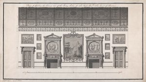 Headfort House, ruokailuhuone, savupiipun puoli (kynä ja musta muste ja pese kynällä paperille) tekijältä Robert Adam