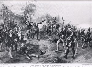 George II Dettingenissä, kuvitus "Hutchinsonin tarinasta brittiläisestä kansasta" tekijältä Robert Alexander Hillingford