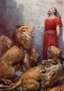 Daniel leijonien luolassa (väri litho)