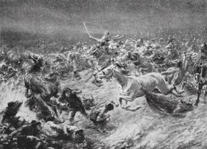 Anushirwanin valkoisten hunnien tappio vuonna 560 jKr. (litografia) tekijältä Robert Ambrose Dudley
