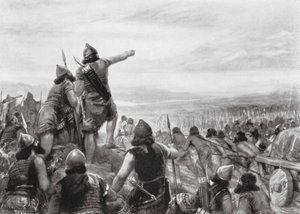 Shamshi-Adadad III:n ryöstöretki "suuren meren" rannalle (litografia) tekijältä Robert Ambrose Dudley