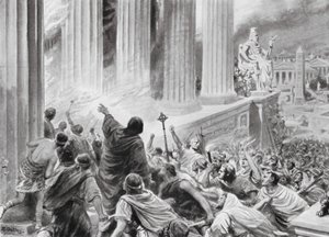 Aleksandrian kirjaston polttaminen, 391 jKr (litografia) tekijältä Robert Ambrose Dudley