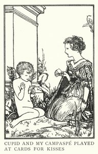 Cupid ja minun Campaspe pelasivat suudelmia korteilla (litho) tekijältä Robert Anning Bell