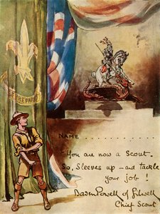 Suunnittelu partiolaisille ilmoittautumiskortti, 1944. tekijältä Robert Baden-Powell