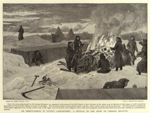 Esineopetus talvikampanjoinnista, saksalaisen jalkaväen bivouac lumessa. tekijältä Robert Barnes