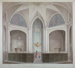 St Bartholomew-the-Lessin kirkon sisustus, Lontoon kaupunki, 1834. tekijältä Robert Blemmell Schnebbelie