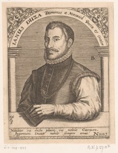 Janus Dousan muotokuva Janus Duza Dominus Nortwickin runoilija ja puhuja. (otsikko esineessä) Sarja muotokuvia 1400- ja 1500-luvun tutkijoista (sarjan nimi)
