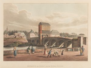 Sisäänkäynti Hanauhun Kinzigin sillan yli, 1814 (akvatinta)
