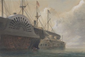 Vanha fregatti Iris kaapelilastineen Great Easternin rinnalla Sheernessissä..., 1865.