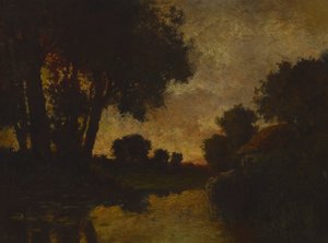 Joki auringonlaskun aikaan