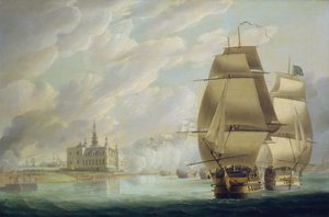 Nelson väkisin salmen läpi, 30. maaliskuuta 1801, ennen Kööpenhaminan taistelua. tekijältä Robert Dodd