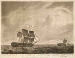 Tämä näkymä Hänen Majesteettinsa laivasta EUROTAS, juryn mastojen alla, 26. helmikuuta 1814 aamulla, kun se oli lähestymässä keisarillista ranskalaista fregatti LA CLORINDEa, joka oli lähtenyt edellisenä iltana; se oli seurausta olosuhteista, joissa tekijältä Robert Dodd