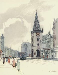 Glasgow: Tolbooth and the Tron Steeple (värilitografia).