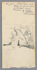 Piirros, Näkymä korkealta paikalta kaupunkiin päin (etusivu); nainen pitelee purkkia (kääntöpuoli), 1882. tekijältä Robert Frederick Blum