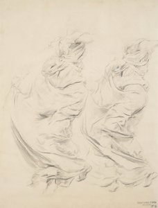 Luonnos verhoista mahdollisesti Moods to Music -seinämaalaukseen, 1893-95 (grafiitti & keltainen lyijykynä kiiltävällä kudospaperilla) tekijältä Robert Frederick Blum