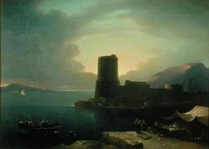 Posilipion niemeke Napolinlahdella, taustalla Vesuvius (öljy kankaalle) tekijältä Robert Freebairn