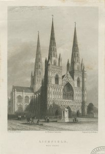 Lichfield Cathedral - West Front: teräskaiverrus, nd [c 1835-1842] (tulostus) tekijältä Robert Garland