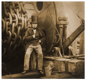 Isambard Kingdom Brunel SS Great Eastern -aluksen vesillelaskuketjujen luona, 1857.