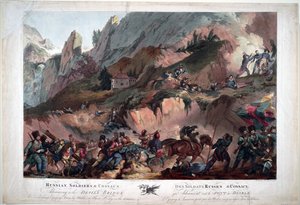 Vuonna 1799 Napoleonin joukot taistelivat Paholaisen sillalla kenraali Souvarovin komentamia venäläisiä vastaan ​​- Venäjän armeija ylitti Paholaisen sillan vuonna 1799 - Porter, Robert Carr (1777-1842) - 1804 - Akvatinta - 63x91,3 -Yksityiskokoelma