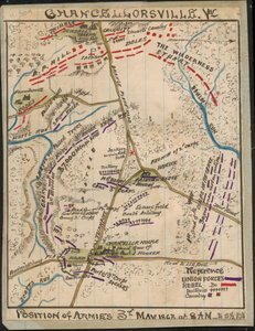 Chancellorsville, Va. Armeijoiden asema 3. toukokuuta 1863 klo 8.00-5.1-2 p.m. LOC gvhs01.vhs00136