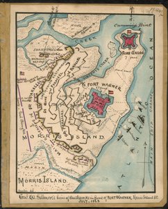 Kenraali Q. A. Gillmoren maavallien linja Fort Wagnerin edessä, Morris Island, S.C., heinäkuu 1863 LOC gvhs01.vhs00152