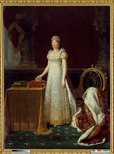 Muotokuva vaikutelman Marie Louisesta Itävallasta (Marie-Louise) (1791-1847), Napoleon I:n vaimo, joka edusti Regente of the Empirea ja yllään Napoleonin vuonna 1812 lahjoittama Chaumet-timanttisarja - Hänen takanaan koristeltu empire-tyylinen nojatuoli Na
